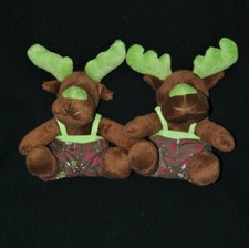 Lot 2 peluche Yves Rocher LBVYR doudou cerf renne élan salopette brun vert 19 cm