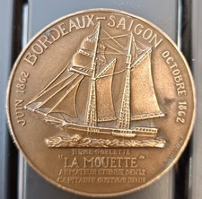 Médaille bronze 1962 Centenaire traversée Bordeaux Saïgon brick LA MOUETTE Cx