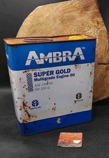Ancien Bidon d'Huile AMBRA 5L Super Gold oil can Tin Dose Garage Tracteur 