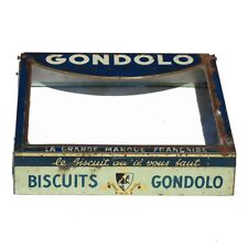 Ancien couvercle vitrine boîte d'épicerie en tôle publicitaire biscuits Gondolo