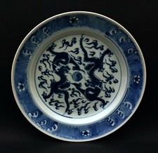 Chinese Old Porcelain Blue and White flat Plate-Dragon 