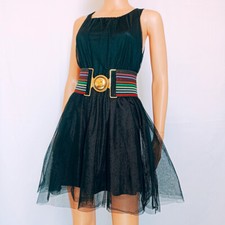 Ceinture élastique Vintage 2000 | Y2K | Large ceinture noire rayée multicolore