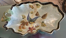 Grand Plat À Fruits Ceramique H Bequet Quaregnon Numeroté Decors Oiseau Lyre