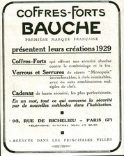 Publicité ancienne coffres-forts Bauche 1929 issue de magazine