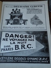 DELAUGERE CLAYETTE voiture + phares acétylène dissous BRC ILLUSTRATION 1914