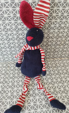 Doudou lapin  bleu rouge rayé
