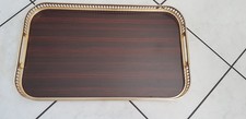 Ancien Plateau de Service En Formica Et Laiton Doré Vintage 