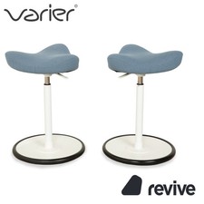 Varier Move Siège-Debout 2X Tabouret Tissu Bleu Base Blanche Bois Frêne