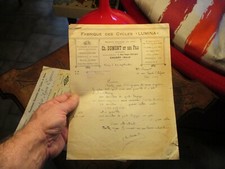 Ancienne Facture Cycles Lunina Caudry Ch Dumont & Fils Ancien Vélo 1947