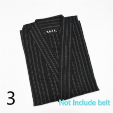 Hommes Kimono Japonais Yukata Peignoir Pyjama Ceinture Robe Coton Longue Noire