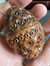 Œuf Etui a Chapelet Corozo Sculpté XIX Eme N2