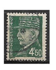 -Timbre FRANCE Oblitéré YT 521B MI 580 Pétain Hourriez 4f50 vert 1941 1942