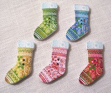 LOT de 5 BOUTONS BOIS DÉCORATIF - CHAUSSETTES NOËL BOTTES  au choix - BBF07