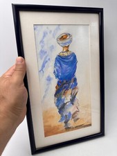 Tableau aquarelle personnage oriental de dos signé