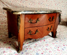 Ancienne COMMODE de MAITRISE miniature style LOUIS XV galbée bois marbre