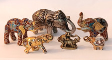 lot  SIX ELEPHANTS émail cloisonné, doré, cristal, bronze, argent