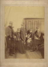Photo Officiers et amiraux de marine sur le ponton d'un bateau 1880 albumine