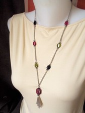 Collier femme sautoir Art Deco cristal Swarovski multicolore, bijoux français