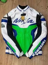 Veste de course en cuir de vachette vert fluorescent pour moto Kawasaki Ninja...