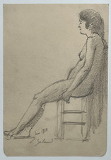 CURIOSA Femme nue Chaise DESSIN ORIGINAL signé LEON GALAND Erotique EROTICA 1928
