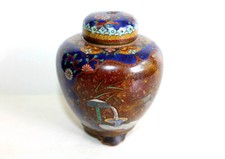 JOLIE ANCIEN VASE POTICHE CHAKINSEKI ÉMAUX CLOISONNÉ BRONZE POUDRE OR JAPON XIXe