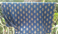 Tissus ancien 4M / 90cm bleu marine motifs dorés brodés