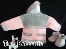 brassière  chaussons turban laine bébé fait main naissance à 6 mois