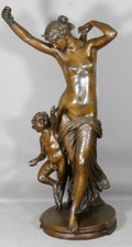 Grand Bronze Bacchanale Et Faune d'Après Clodion, époque XIX ème
