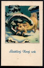 CA072 New Year HUGE HORSESHOE PIG Piglet SNOW