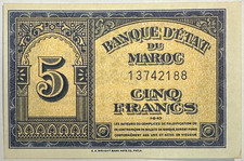 MAROC - 5 FRANCS (1.8.43) -
