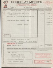 CHOCOLAT MENIER : Ancienne facture illustrée de 1950 -  NOISIEL