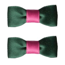 2 Pinces à cheveux petite barrette clic clac Noeud Papillon rose fushia et Vert 