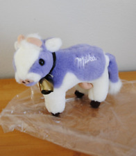 Peluche Doudou Vache MILKA Blanc Mauve Cloche clochette 16 / 23  Cm NEUF