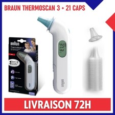 Thermomètre Auriculaire BRAUN ThermoScan 3 Adulte Bébé + 21 Hygiene Caps IRT3030