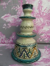Bougeoir en faience Marocaine Oriental 19,5cm haut bon état SAFI Vintage Rétro