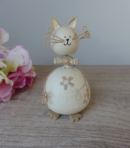 Figurine chat beige métal - figurine,