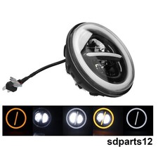 Phare LED Rond 75W 7" Feux de Route Croisement Diurne DRL Angel Eye Moto 4x4 VTT