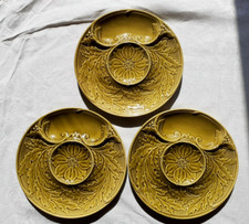 3 assiettes à Artichaut faïence de Gien couleur moutarde