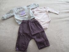 Ensemble bébé fille sweat body lapin et pantalon violet Natalys 3 mois