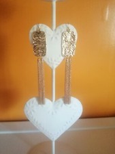 ?Boucles d'oreilles dorées rectangulaire multichaines Neuves "Julien d'Orcel?