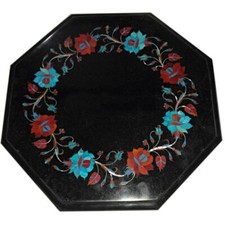 12 " Noir Marbre Coin Table Top Pietradura Incrustation Travail Décor Maison
