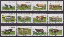 France 2014 : les 12 timbres du Carnet - Vaches de nos régions - oblitérés