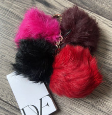 Diane von Furstenberg Lapin Fourrure Pompons Porte-Clé Sac Breloque Détail BNWT