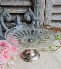 ANCIEN COMPOTIER SUR PIED EN VERRE ET METAL