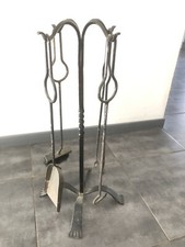 Serviteur de cheminée ancien en fer forgé + 4 accessoires pelle pince crochet..