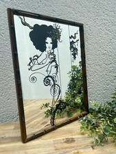 Miroir Sérigraphié Vintage avec Cadre en Bambou Signature à définir Style Mucha