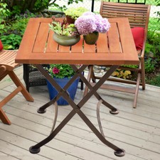 Table Pliable Acier Bistrot D'Appoint Extérieur Parc Meuble Bois Eucalyptus