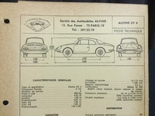 Superbe Fiche Technique Originale 1964 ALPINE GT 4 !!!