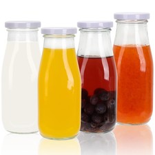 Lot de 4 bouteilles de lait en verre transparent avec couvercles en fer blanc...
