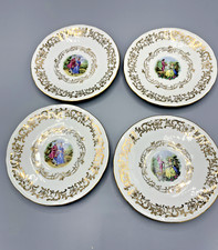 4 sous tasses, petites assiettes en porcelaine fine CNP BERRY motifs Fragonard